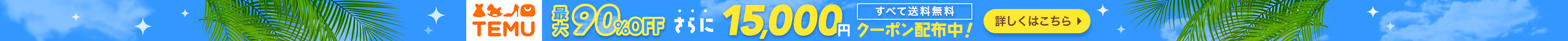 TEMU 最大90%OFF！すべて送料無料、さらに15,000円クーポン配布中